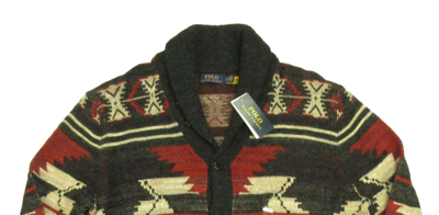Pre-owned Polo Ralph Lauren Men's Red Aztec Southwestern Print Shawl Cardigan Sweater