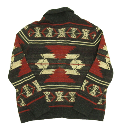 Pre-owned Polo Ralph Lauren Men's Red Aztec Southwestern Print Shawl Cardigan Sweater