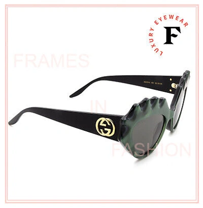 Pre-owned Gucci 0781 Black Green Spike Pearl Sea Shell Runway Unisex Gg0781 002 Sunglasses In Yellow