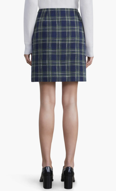 Pre-owned Lafayette 148 York L66408 Womens Multi Plaid A-line Miniskirt Size Us 12 In Green/blue