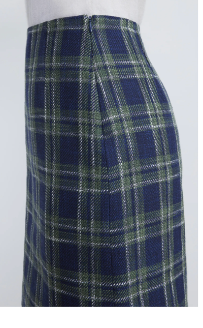 Pre-owned Lafayette 148 York L66408 Womens Multi Plaid A-line Miniskirt Size Us 12 In Green/blue