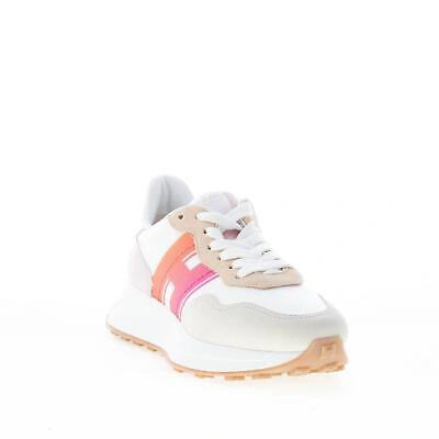 Pre-owned Hogan Women Shoes H641 Sneaker In Beige And Pink Suede With White Fabric