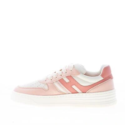 Pre-owned Hogan Women Shoes H630 Basket Sneaker In White And Various Tones Of Pink Leather