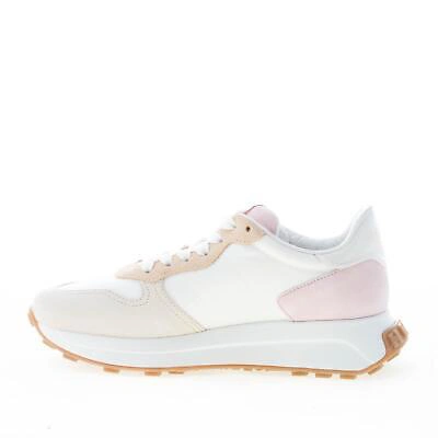 Pre-owned Hogan Women Shoes H641 Sneaker In Beige And Pink Suede With White Fabric