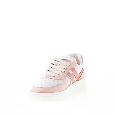 Pre-owned Hogan Women Shoes H630 Basket Sneaker In White And Various Tones Of Pink Leather