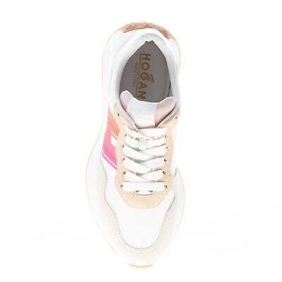 Pre-owned Hogan Women Shoes H641 Sneaker In Beige And Pink Suede With White Fabric