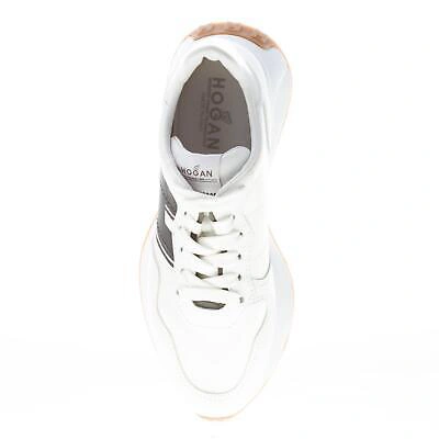 Pre-owned Hogan Women Shoes H641 Sneaker In White Leather And Tech Fabric Black Monogram