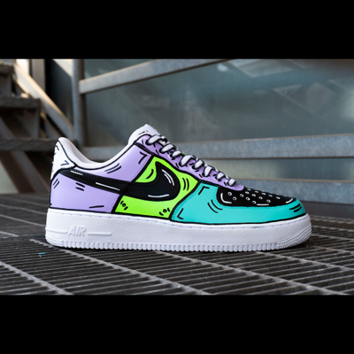 Pre-owned Nike Air Force 1 One Custom White Shoes Cartoon Neon Green Lilac Black Blue All Sizes