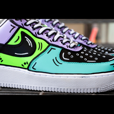 Pre-owned Nike Air Force 1 One Custom White Shoes Cartoon Neon Green Lilac Black Blue All Sizes