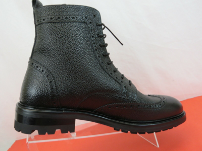 Pre-owned Roberto Cavalli Black Grained Leather Logo Brogue Combat Boots 44.5 /11.5 Italy