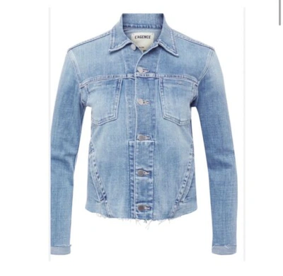 Pre-owned L Agence L'agence Janelle Slim Raw Edge Denim Jacket In Highland.. Nwt. Size Small. In Blue