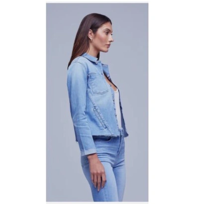 Pre-owned L Agence L'agence Janelle Slim Raw Edge Denim Jacket In Highland.. Nwt. Size Small. In Blue