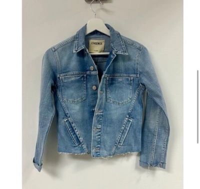 Pre-owned L Agence L'agence Janelle Slim Raw Edge Denim Jacket In Highland.. Nwt. Size Small. In Blue