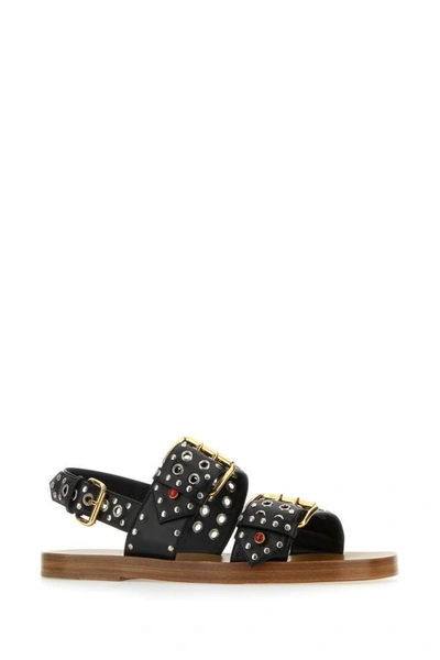 Shop Gucci Man Embellished Leather Sandals In Black