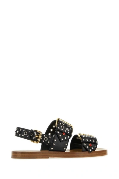Shop Gucci Man Embellished Leather Sandals In Black