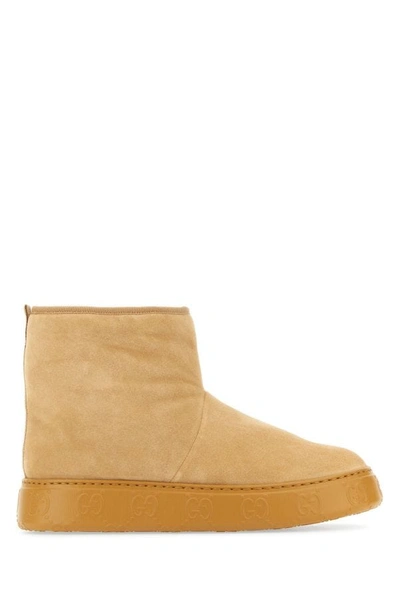 Shop Gucci Woman Beige Suede Ankle Boots In Brown