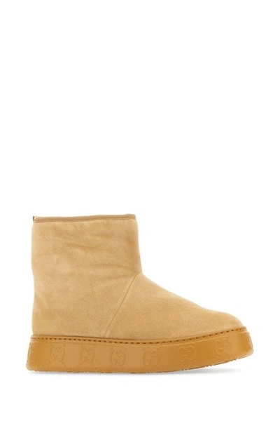 Shop Gucci Woman Beige Suede Ankle Boots In Brown