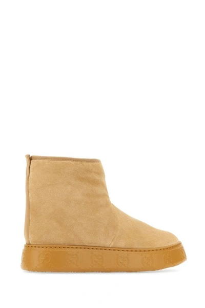 Shop Gucci Woman Beige Suede Ankle Boots In Brown