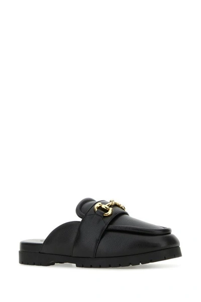 Shop Gucci Woman Black Leather Slippers