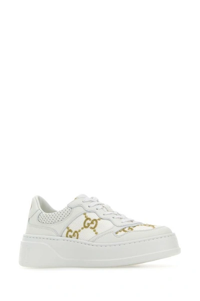 Shop Gucci Woman White Raffia And Leather Sneakers