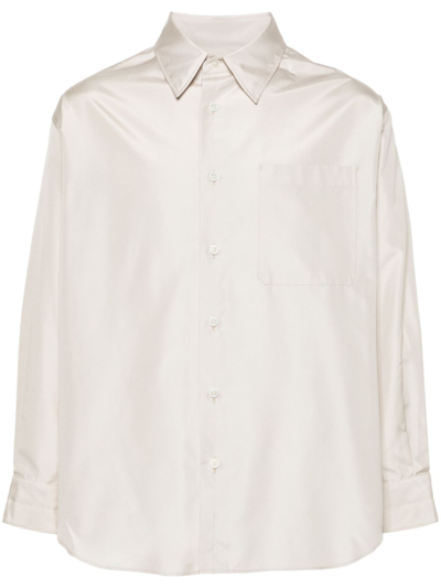 Shop Lemaire Neutral Long-sleeve Silk Shirt In Neutrals