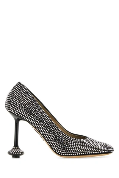 Shop Loewe Woman Embellished Leather Toy Pumps In Silver