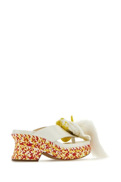 Shop Loewe Woman White Leather Petal Thong Mules In Multicolor