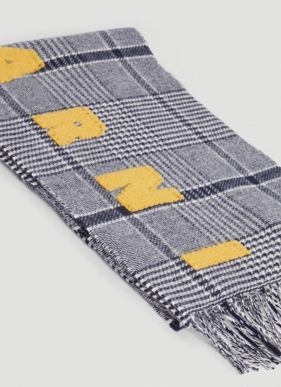 Shop Marni Men Checked Wool Scarf In Blue