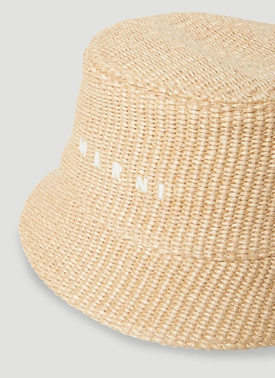 Shop Marni Women Logo Embroidery Raffia-effect Bucket Hat In Cream
