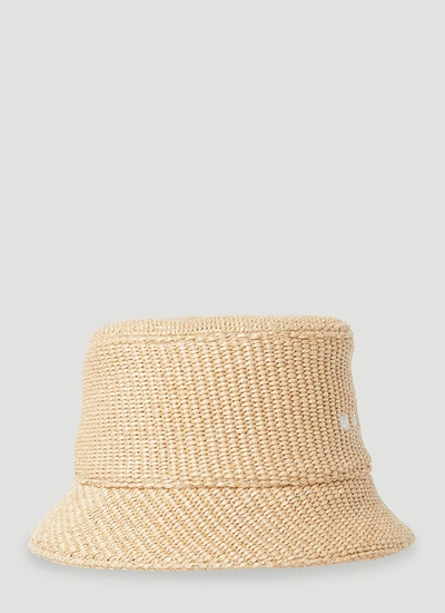 Shop Marni Women Logo Embroidery Raffia-effect Bucket Hat In Cream