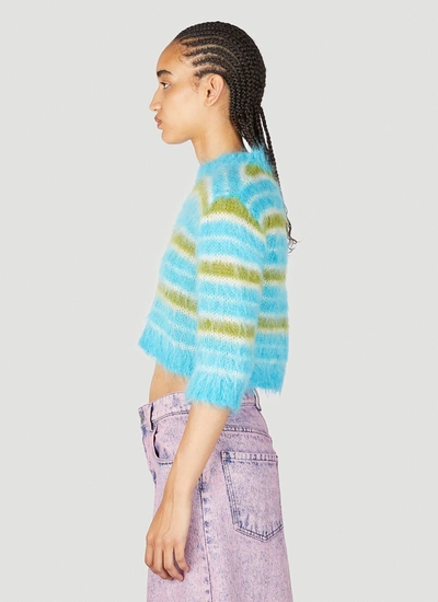 Shop Marni Women Striped Mohair Crop Sweater In Blue