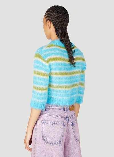 Shop Marni Women Striped Mohair Crop Sweater In Blue