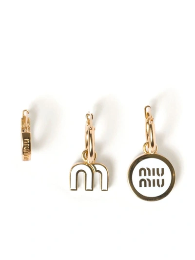 Shop Miu Miu Women Set Of Three Enameled Metal Earrings In White