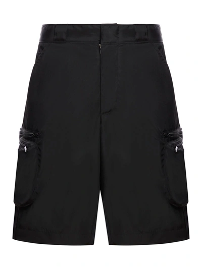 Shop Prada Men Cargo Shorts With Triangle Plate In Black