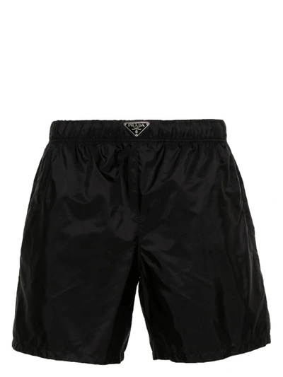 Shop Prada Men Re-nylon Swim Shorts In Black