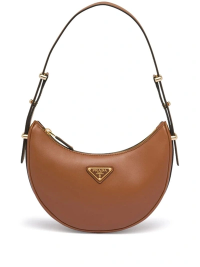 Shop Prada Women Arqué Shoulder Bag In Brown