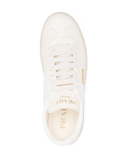 Shop Prada Women Leather Low-top Sneakers In White