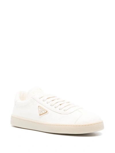 Shop Prada Women Leather Low-top Sneakers In White