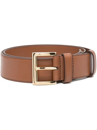 Shop Prada Women Logo Plaque Leather Belt In Brown
