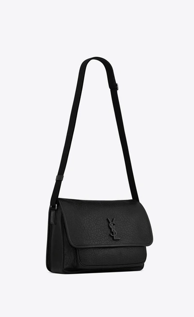 Shop Saint Laurent Men Niki Leather Messenger Bag In Black