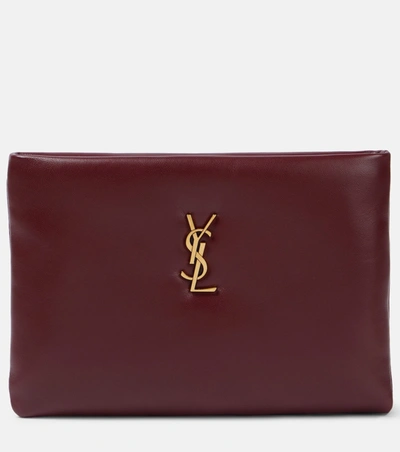 Shop Saint Laurent Women Small Calypso Leather Pillow Pouch In Red