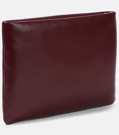 Shop Saint Laurent Women Small Calypso Leather Pillow Pouch In Red