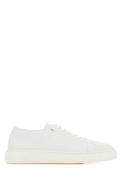 Shop Santoni Man White Leather Sneakers