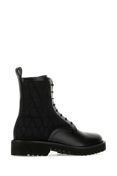 Shop Valentino Garavani Man Black Toile Iconographe And Leather Ankle Boots