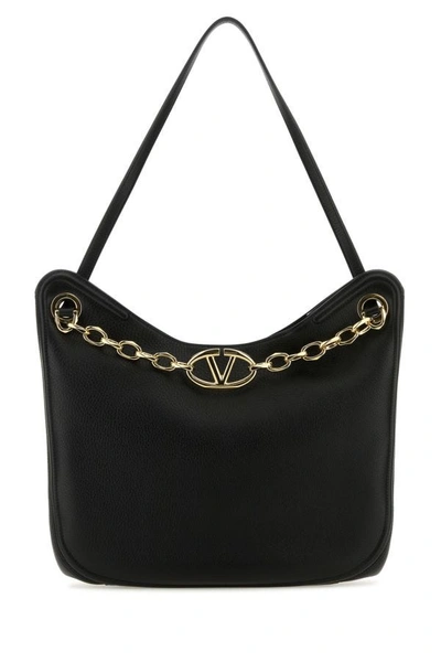 Shop Valentino Garavani Woman Black Leather Vlogo Moon Shopping Bag