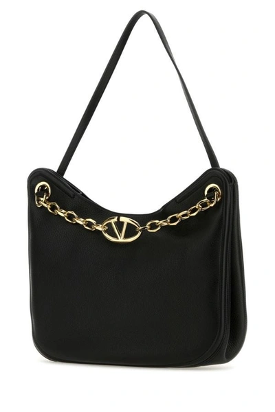 Shop Valentino Garavani Woman Black Leather Vlogo Moon Shopping Bag