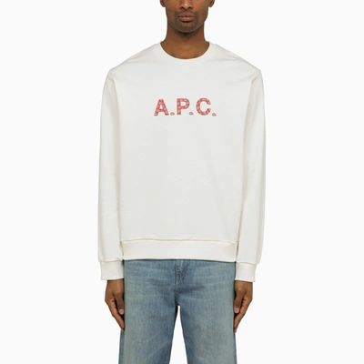 Shop Apc A.p.c. Logoed White/red Crewneck Sweatshirt