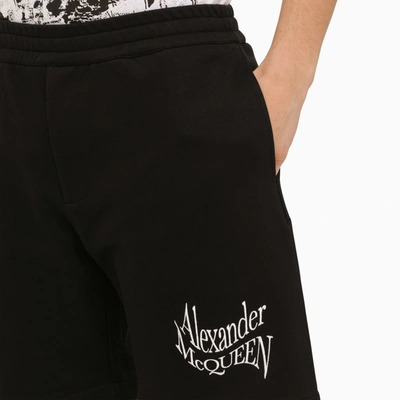 Shop Alexander Mcqueen Alexander Mc Queen Black Bermuda Shorts With Distorted Logo