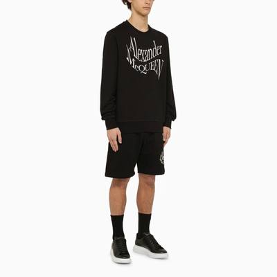 Shop Alexander Mcqueen Alexander Mc Queen Black Crewneck Sweatshirt With Distorted Logo