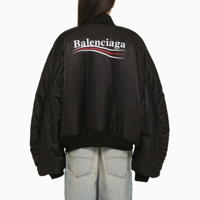 Shop Balenciaga Black Oversize Nylon Bomber Jacket